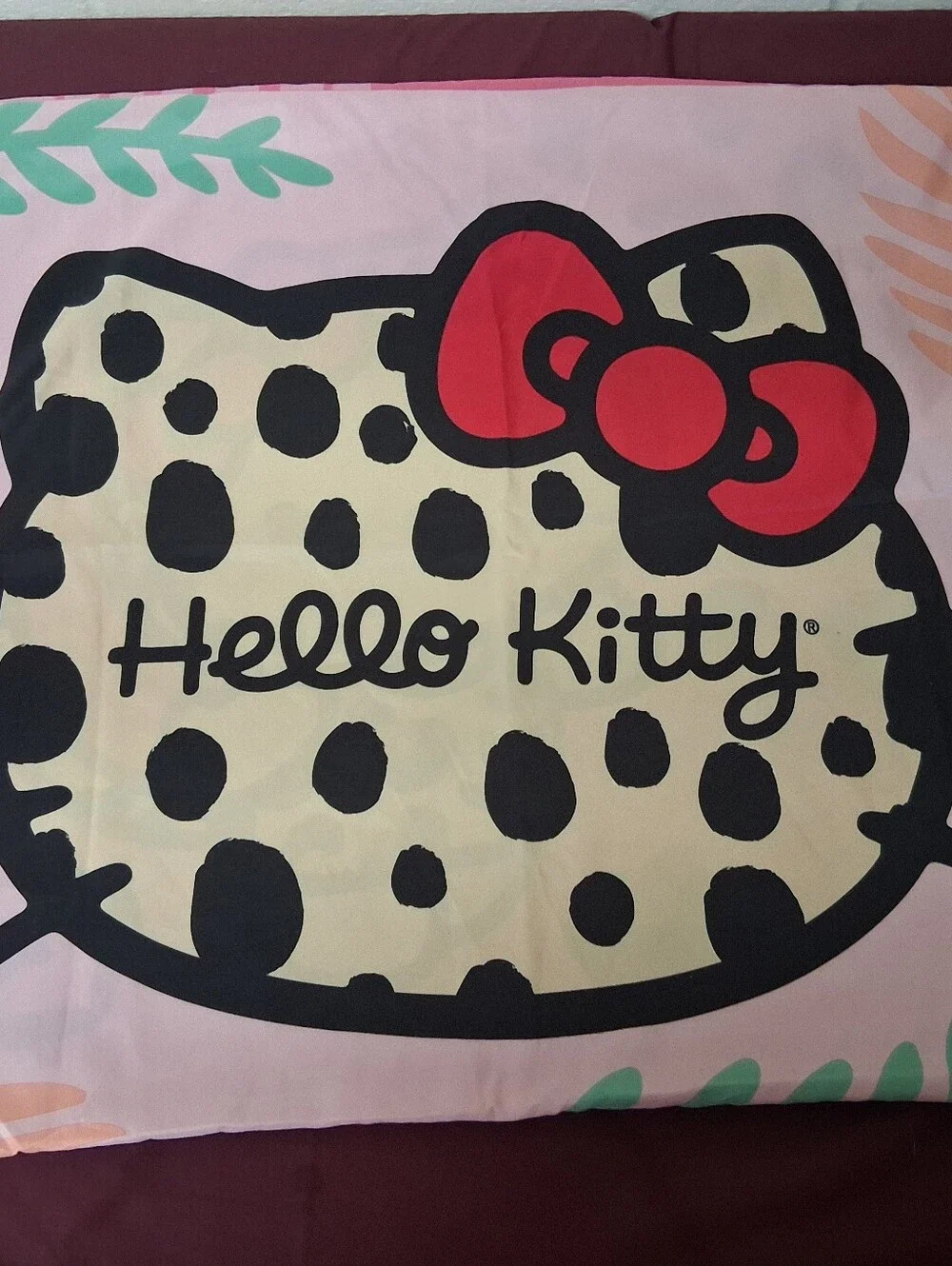 Hello Kitty Standard Size Pillowcase With Tropical Leaves.